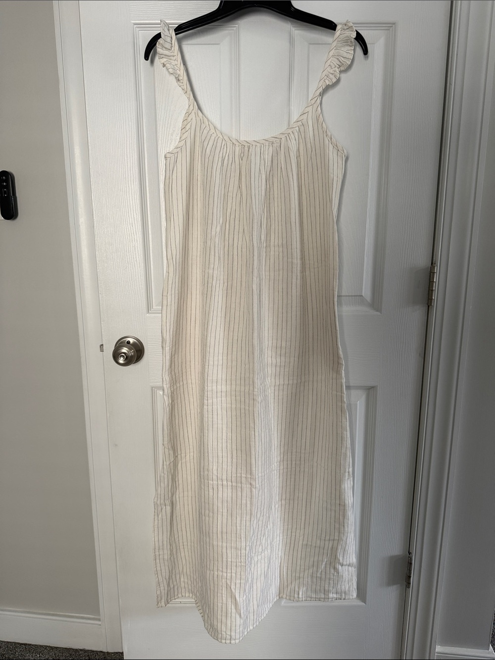 Soma Swim Flutter-Sleeve Cover-Up Dress in Coconut Pinstripe
